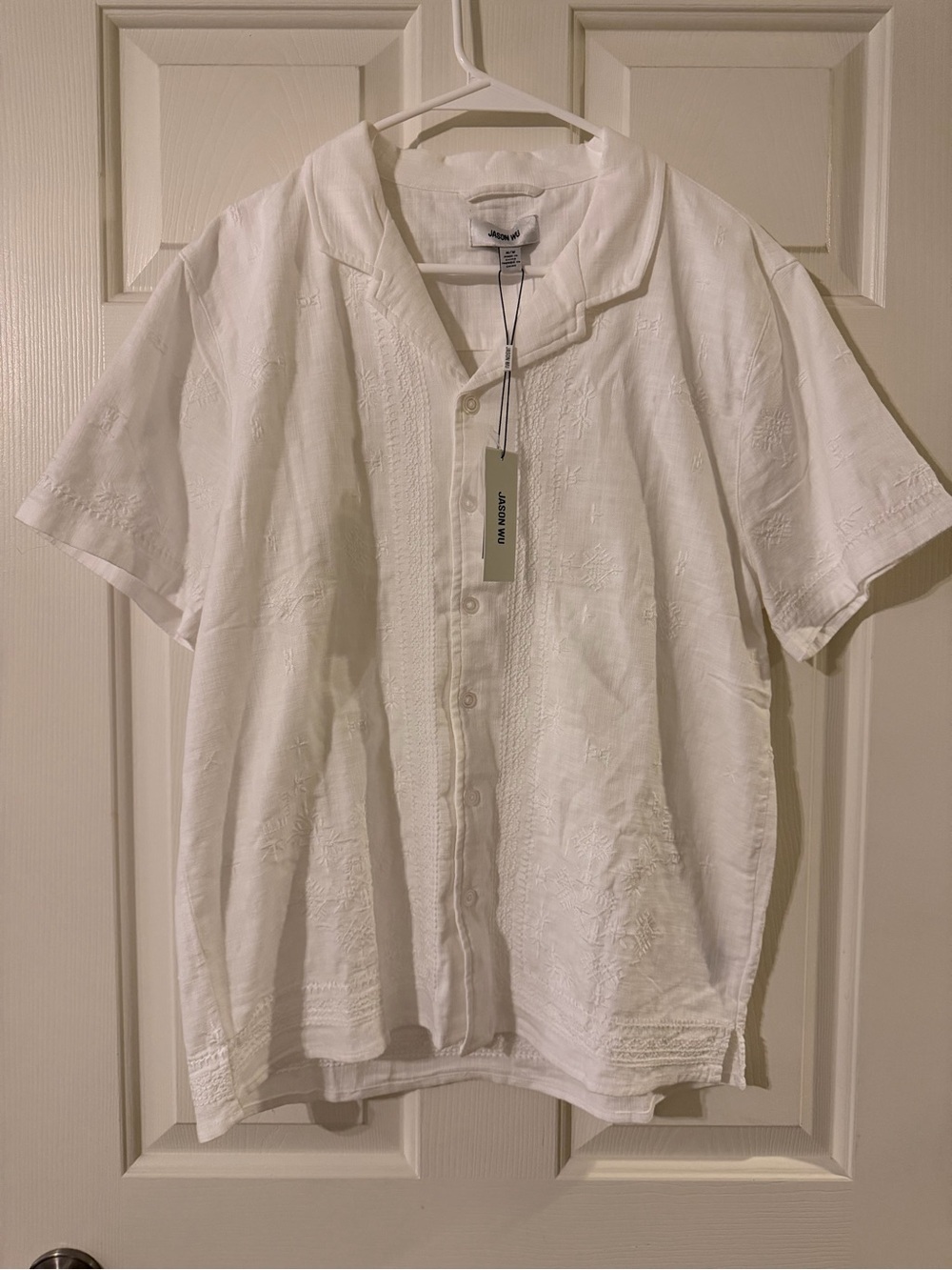 NWT Jason Wu White Embroidered Short-Sleeve Button-Up Cotton Shirt - size M